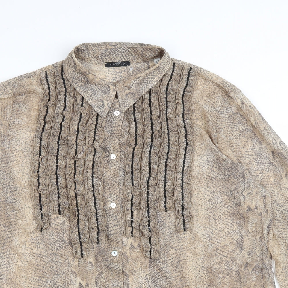 Lui Lei Womens Brown Animal Print Polyester Basic Button-Up Size 16 Collared - Snake Skin Print