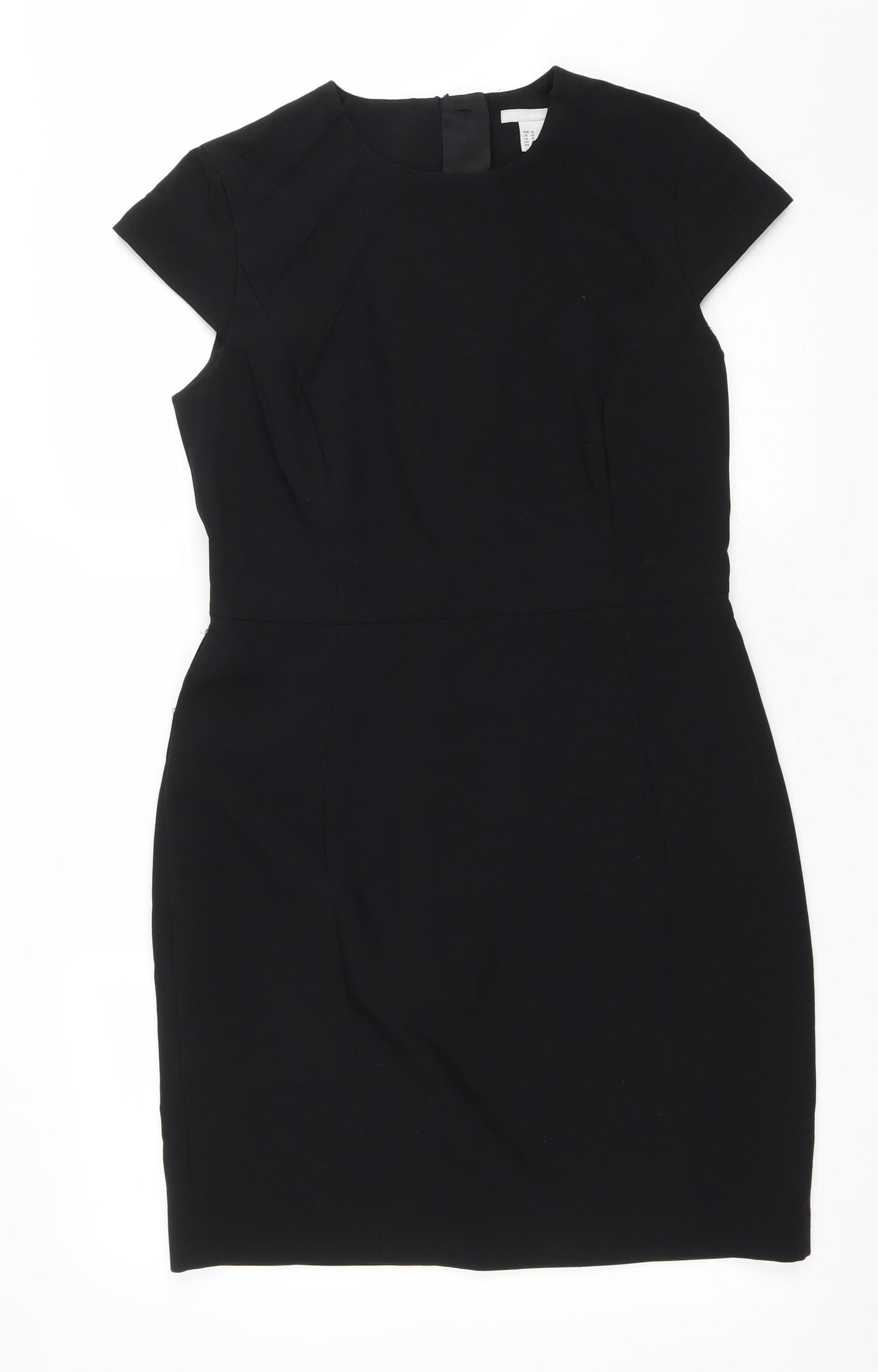 H&M Womens Black Polyester Pencil Dress Size 12 Round Neck Zip