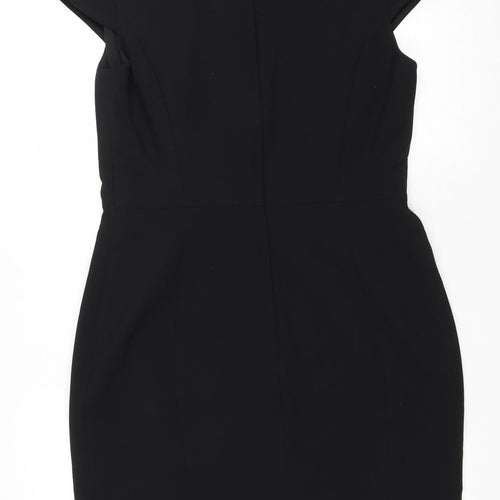 H&M Womens Black Polyester Pencil Dress Size 12 Round Neck Zip