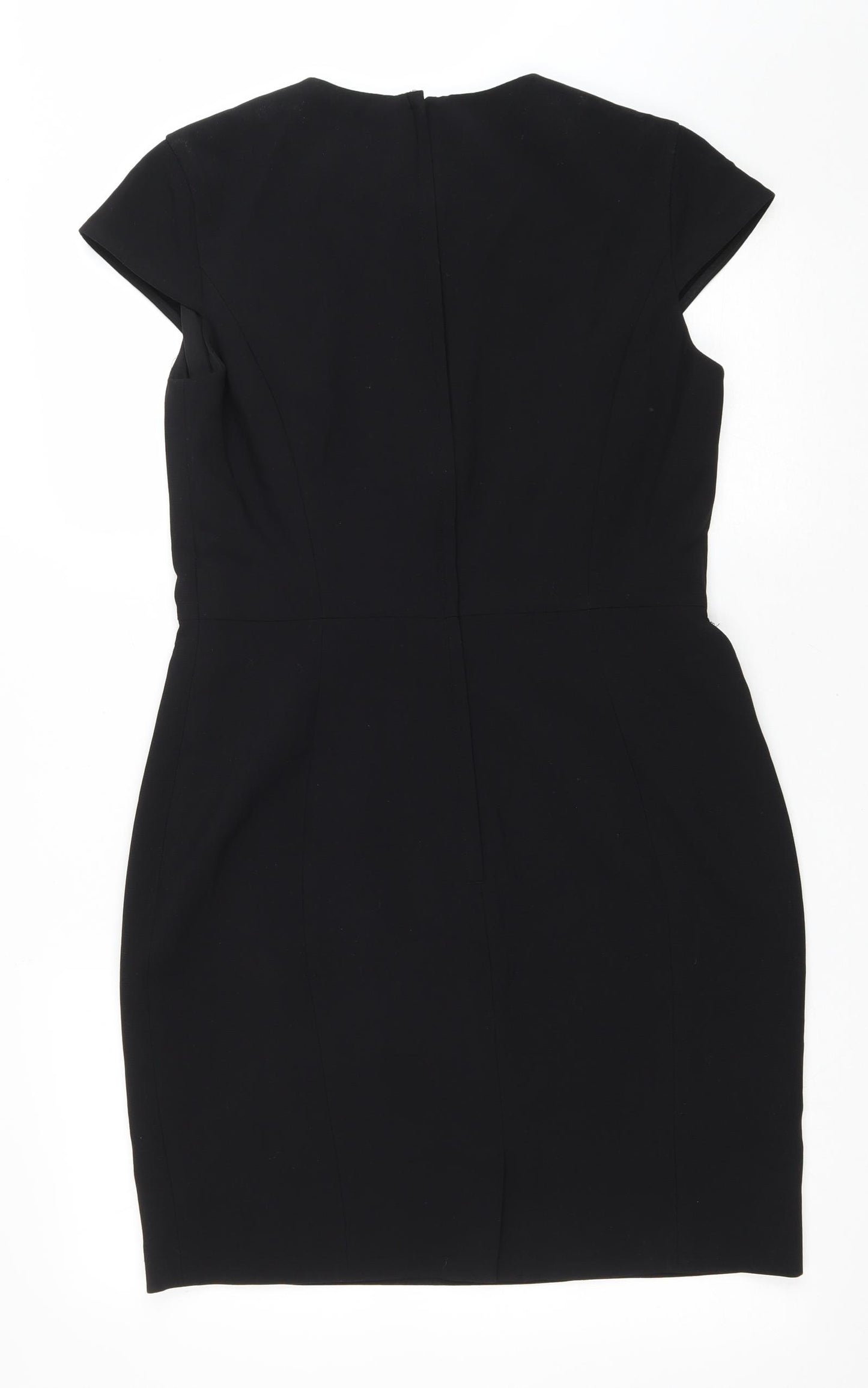 H&M Womens Black Polyester Pencil Dress Size 12 Round Neck Zip