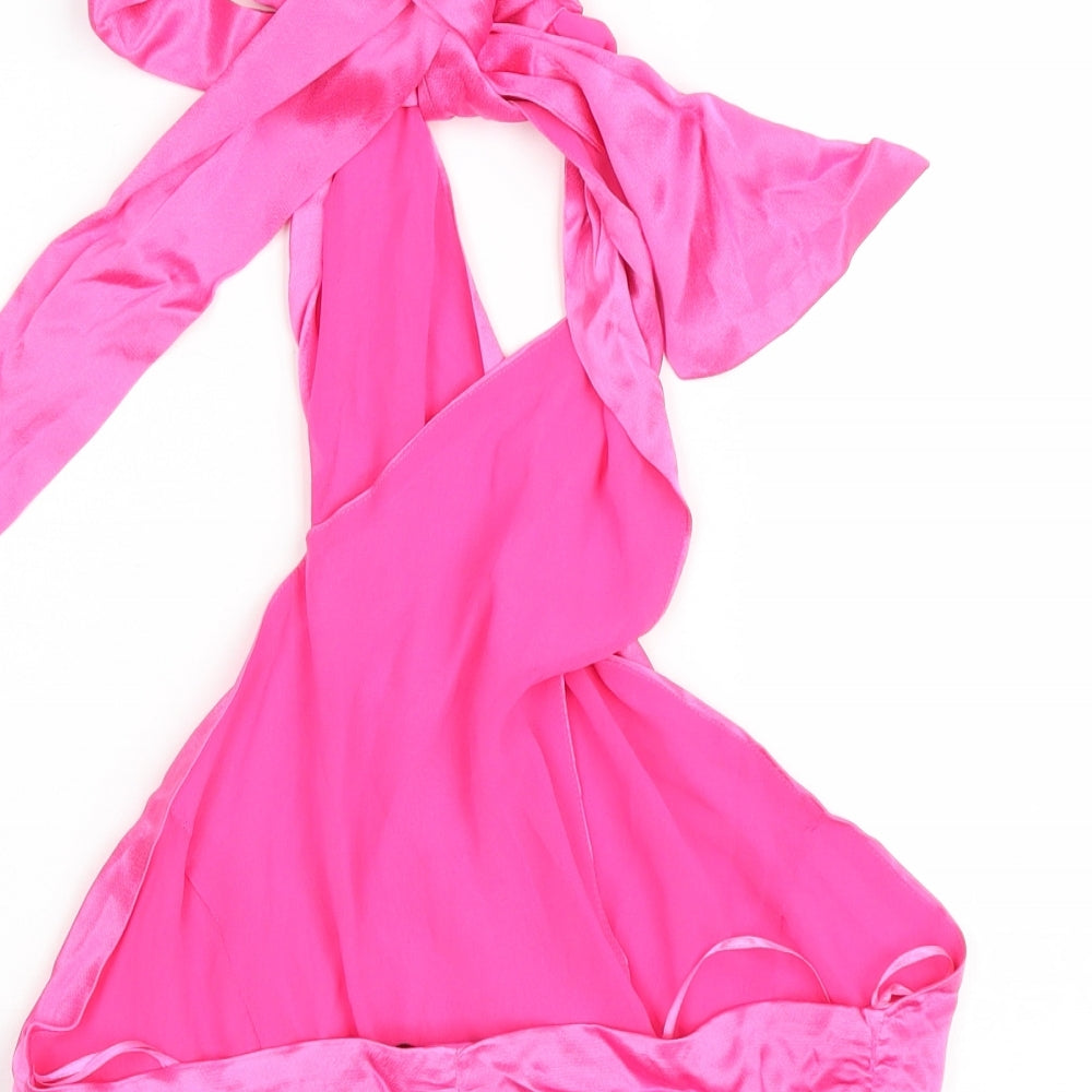Zara Womens Pink Polyester Cropped Blouse Size S Halter