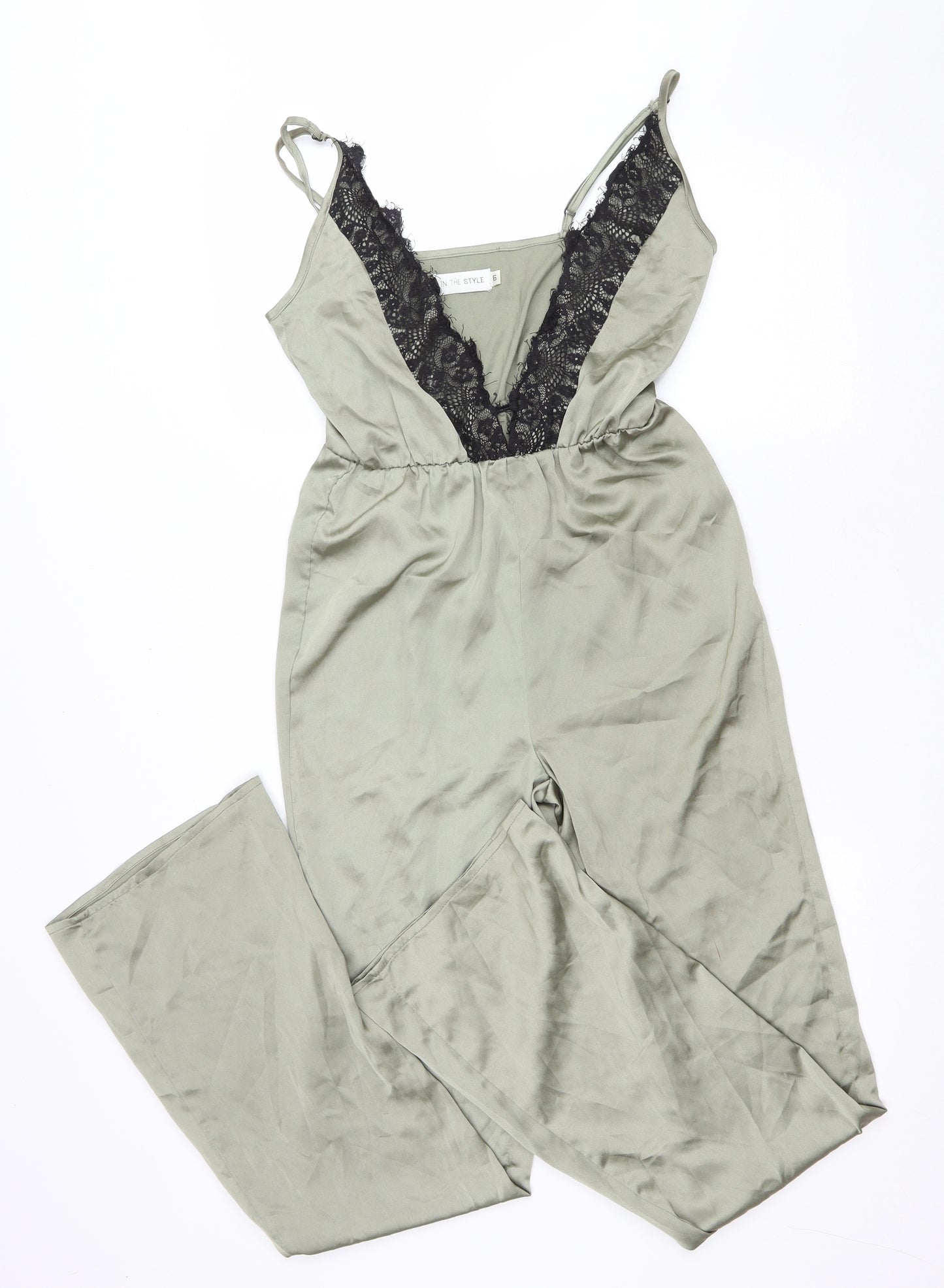 In the Style Womens Green Polyester Jumpsuit One-Piece Size 6 L32 in Pullover - Lace trim