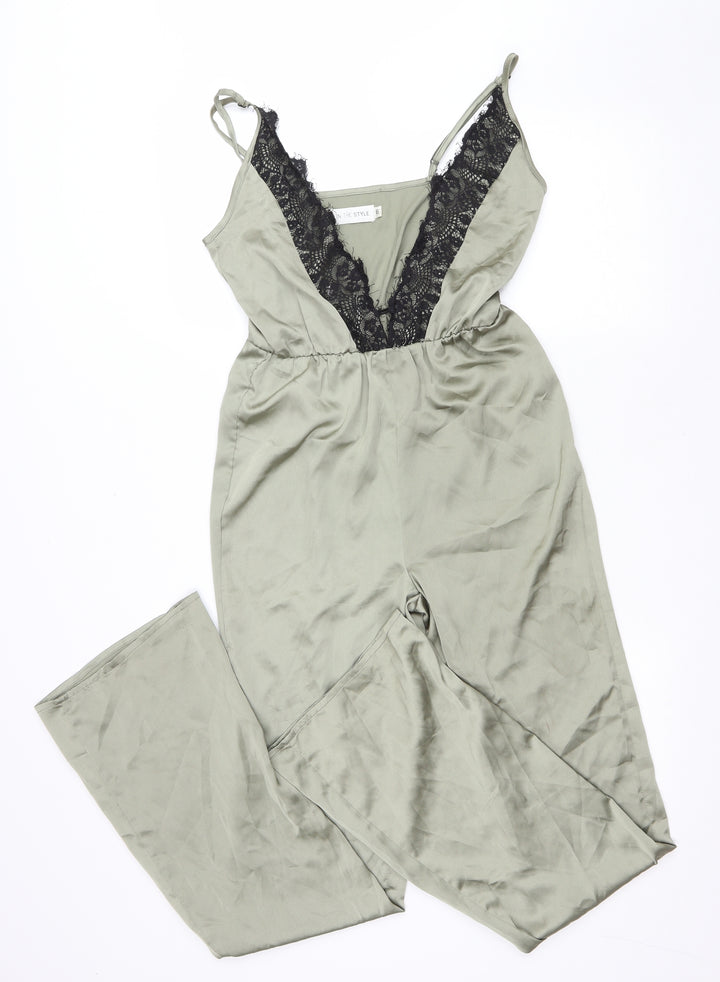 In the Style Womens Green Polyester Jumpsuit One-Piece Size 6 L32 in Pullover - Lace trim