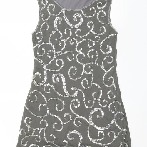 Purple Womens Green Geometric Polyester Tank Dress Size S Scoop Neck Pullover