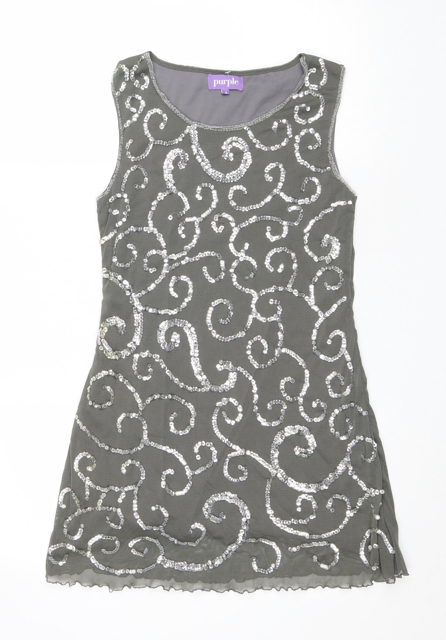 Purple Womens Green Geometric Polyester Tank Dress Size S Scoop Neck Pullover