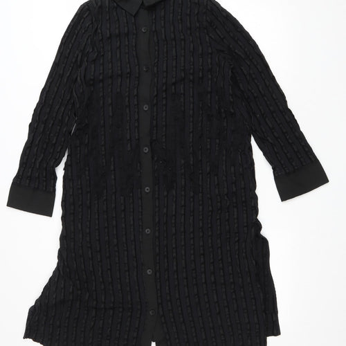 Eiwalive Womens Black Striped Polyester Shirt Dress Size M Collared Button