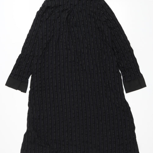 Eiwalive Womens Black Striped Polyester Shirt Dress Size M Collared Button