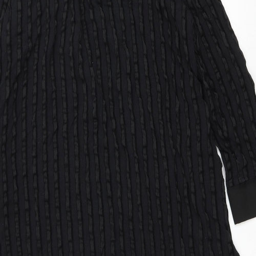 Eiwalive Womens Black Striped Polyester Shirt Dress Size M Collared Button