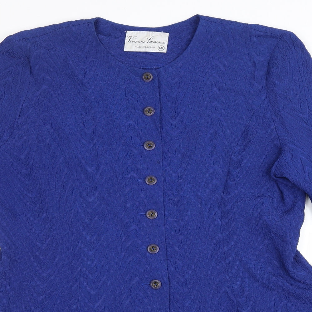 Vivienne Lawrence Womens Blue Geometric Viscose Tunic Blouse Size 14 Round Neck