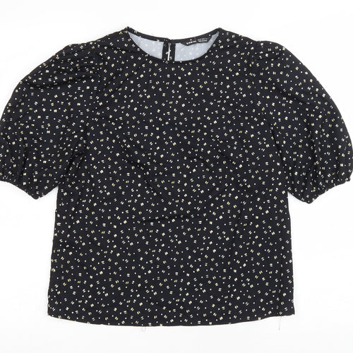 SheIn Womens Black Geometric Polyester Basic Blouse Size XS Round Neck