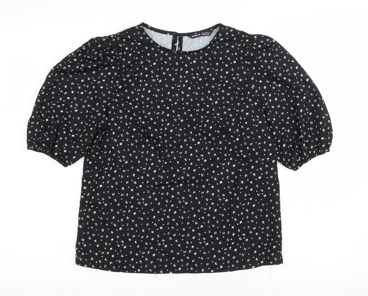 SheIn Womens Black Geometric Polyester Basic Blouse Size XS Round Neck