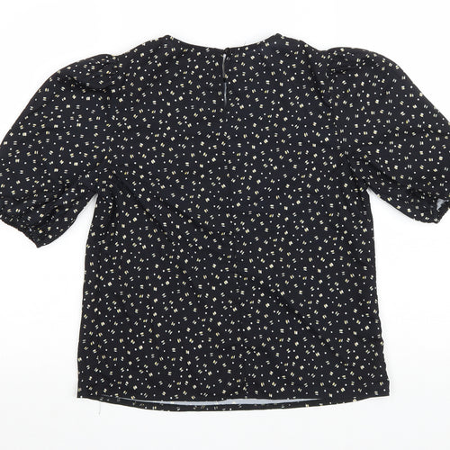 SheIn Womens Black Geometric Polyester Basic Blouse Size XS Round Neck
