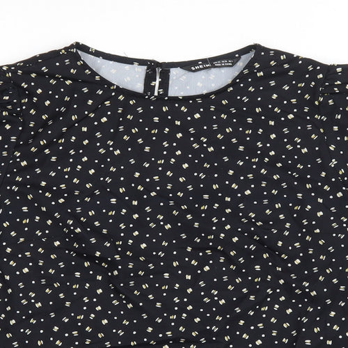 SheIn Womens Black Geometric Polyester Basic Blouse Size XS Round Neck