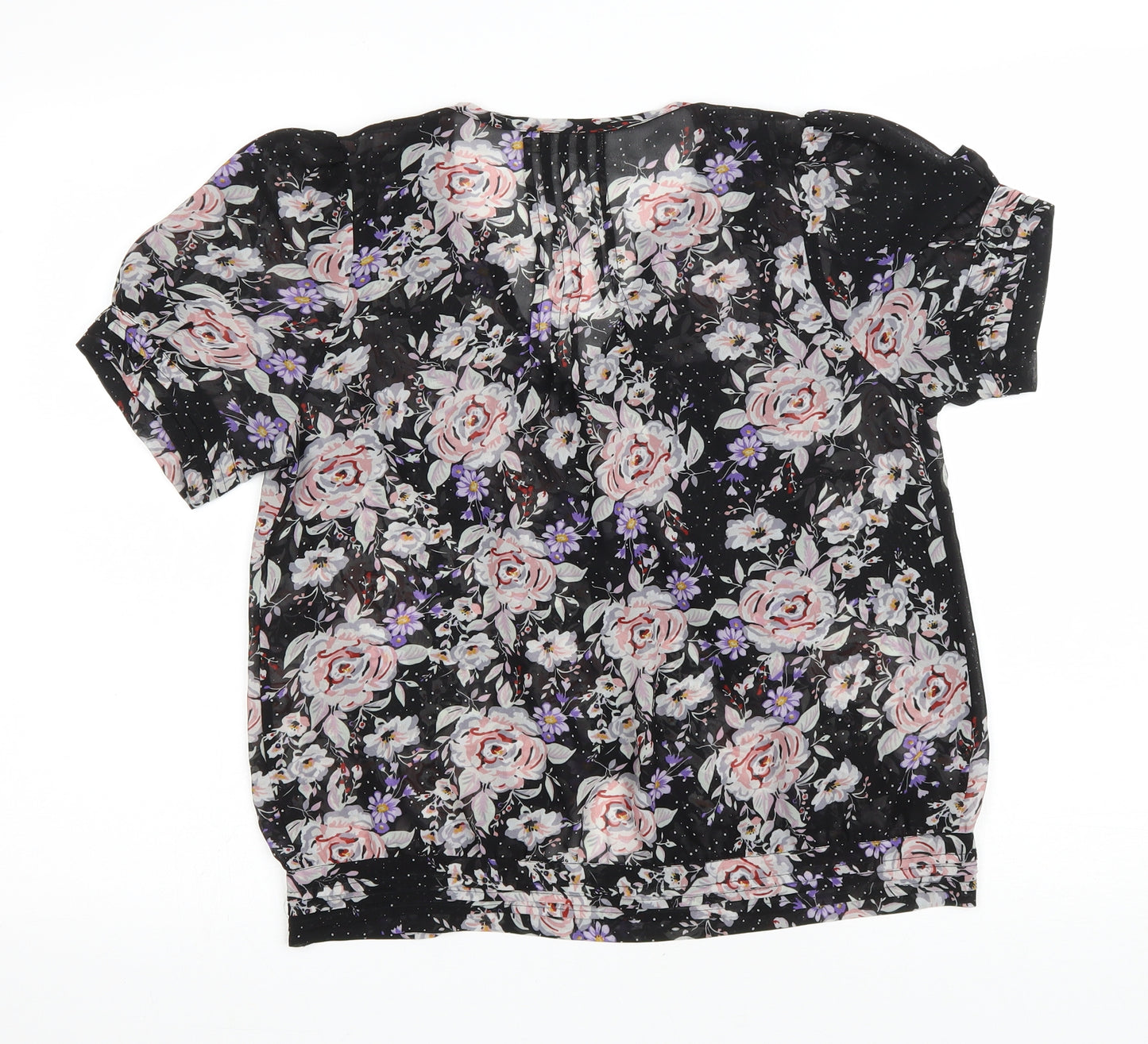 Pins and Needles Womens Black Floral Polyester Basic Button-Up Size M Scoop Neck