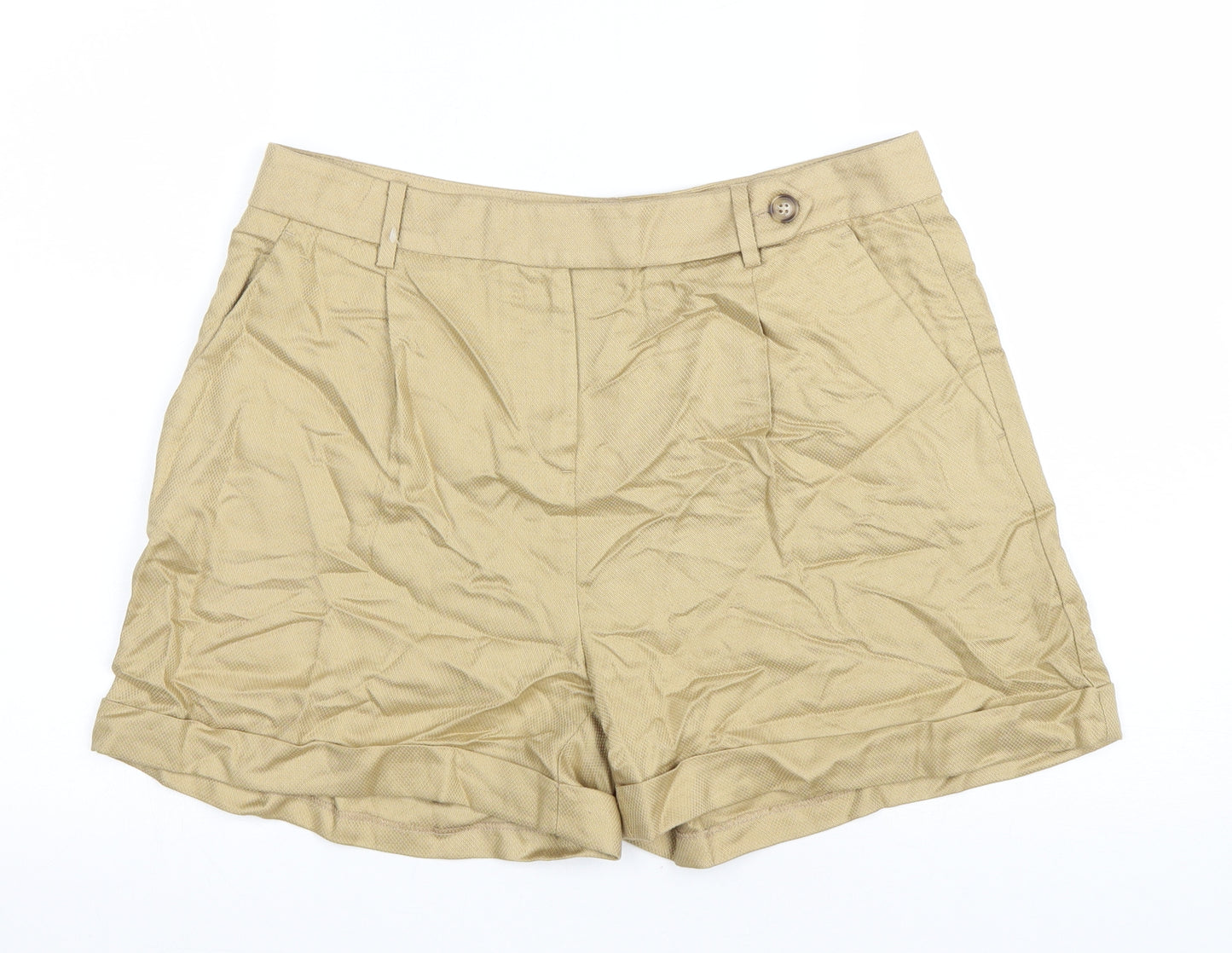 Marks and Spencer Womens Brown Lyocell Chino Shorts Size 14 L4 in Regular Zip
