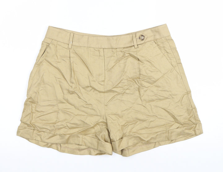 Marks and Spencer Womens Brown Lyocell Chino Shorts Size 14 L4 in Regular Zip