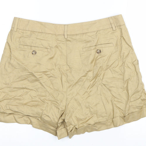 Marks and Spencer Womens Brown Lyocell Chino Shorts Size 14 L4 in Regular Zip