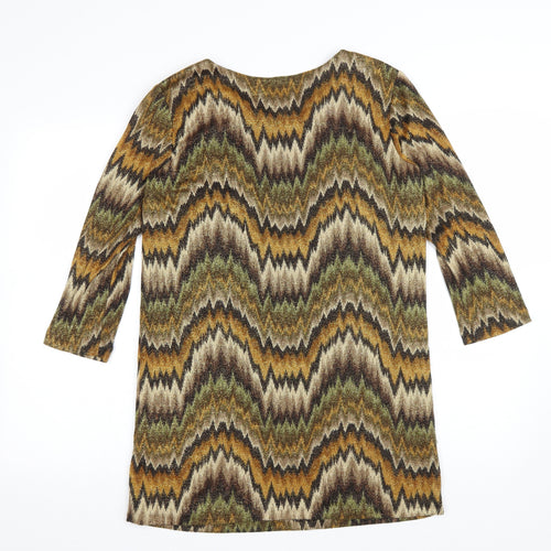 Traffic People Womens Brown Geometric Polyester A-Line Size M Scoop Neck Pullover
