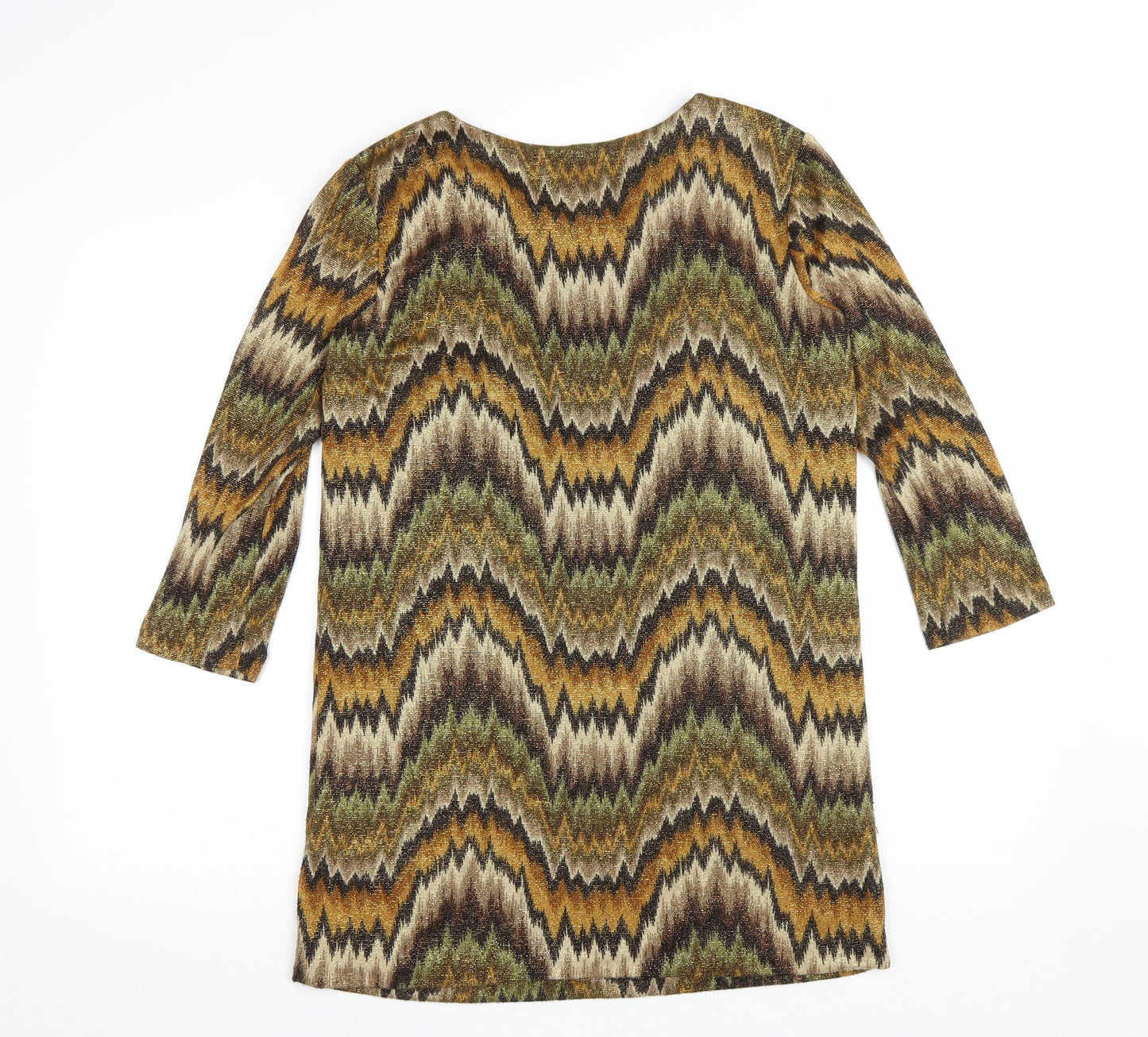 Traffic People Womens Brown Geometric Polyester A-Line Size M Scoop Neck Pullover