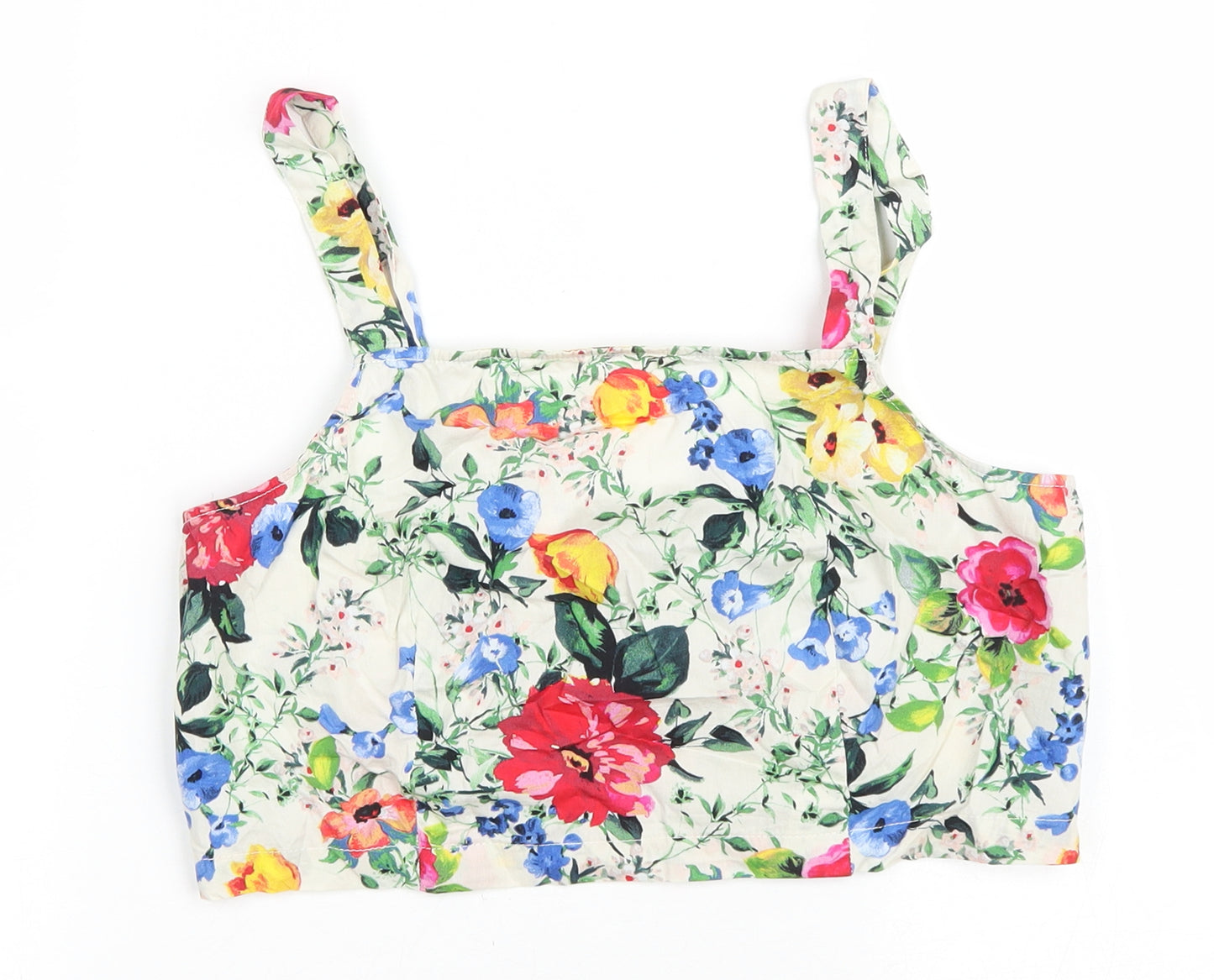 Primark Womens Multicoloured Floral Cotton Cropped Tank Size 12 Square Neck