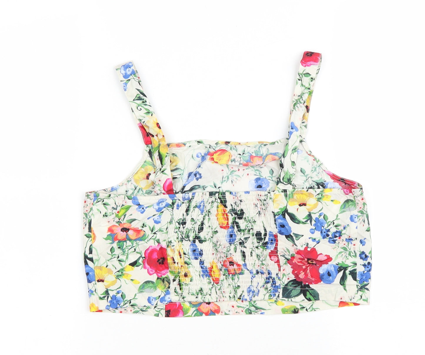 Primark Womens Multicoloured Floral Cotton Cropped Tank Size 12 Square Neck