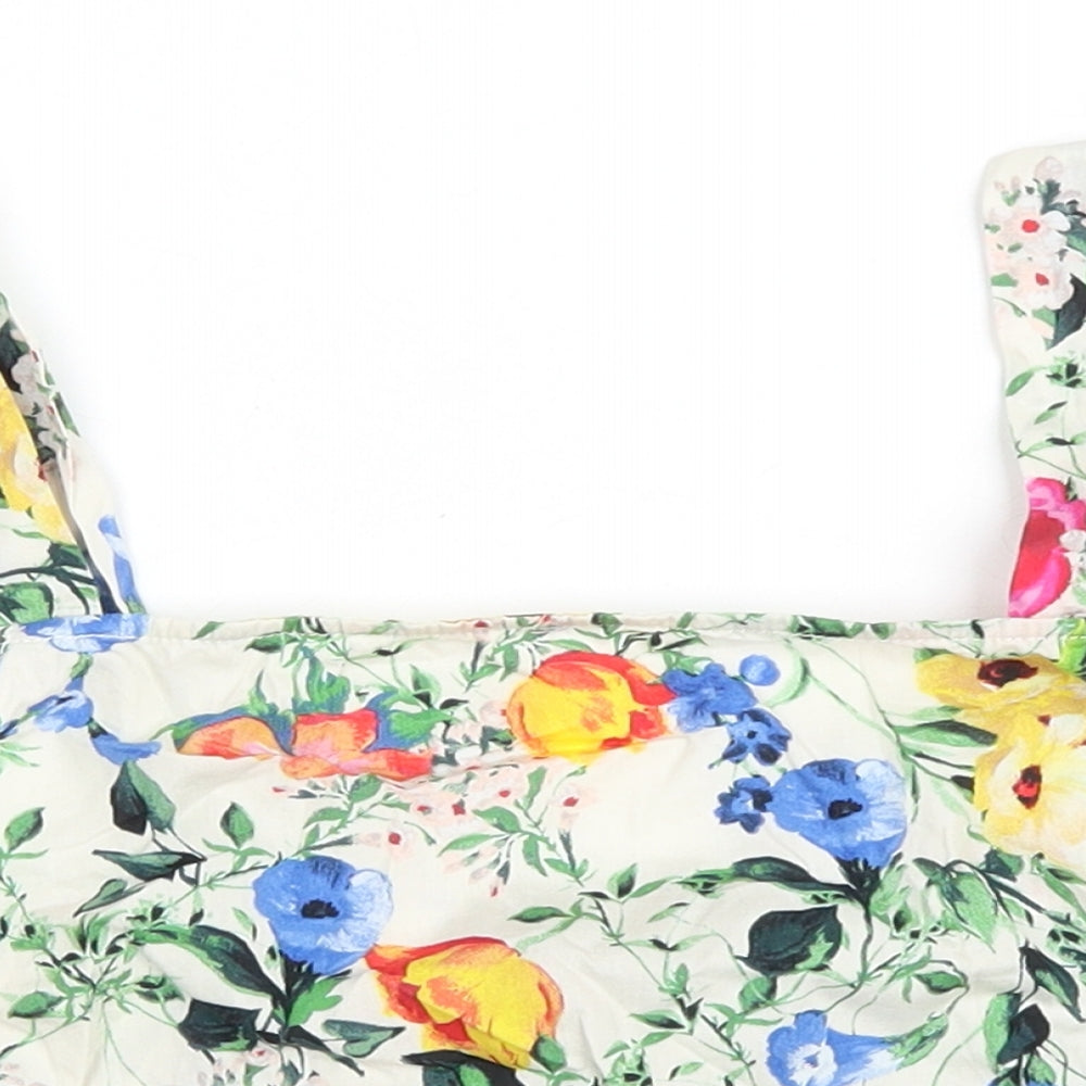 Primark Womens Multicoloured Floral Cotton Cropped Tank Size 12 Square Neck