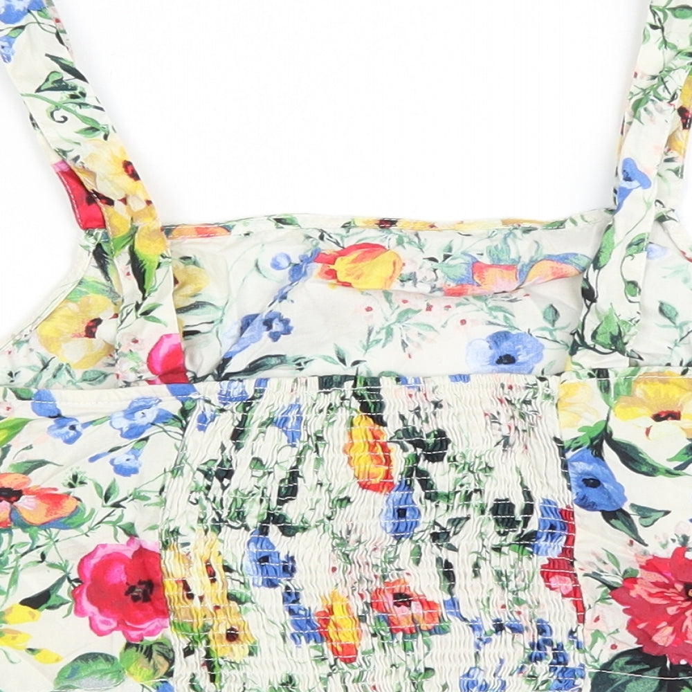Primark Womens Multicoloured Floral Cotton Cropped Tank Size 12 Square Neck