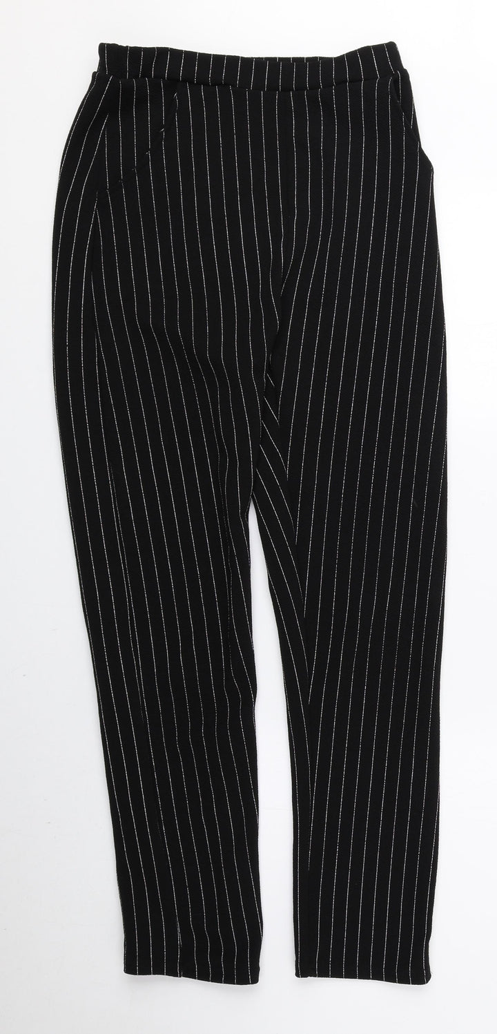 I SAW IT FIRST Womens Black Striped Polyester Carrot Trousers Size 8 L25.5 in Regular