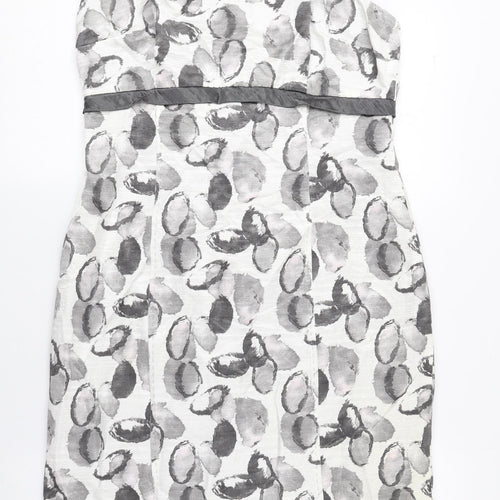 Gold Womens Grey Geometric Polyamide Pencil Dress Size 10 Round Neck Zip