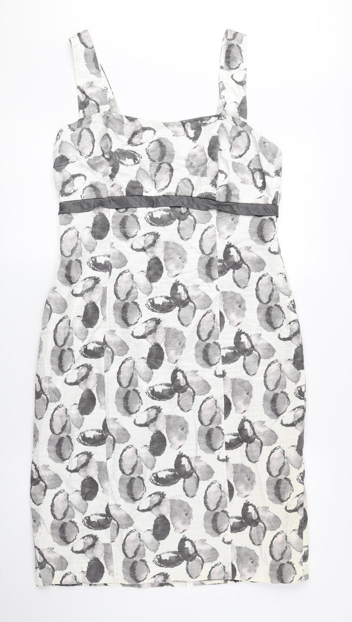 Gold Womens Grey Geometric Polyamide Pencil Dress Size 10 Round Neck Zip