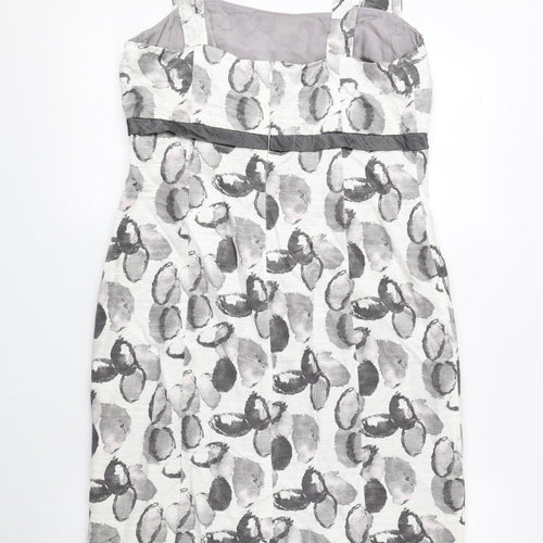 Gold Womens Grey Geometric Polyamide Pencil Dress Size 10 Round Neck Zip