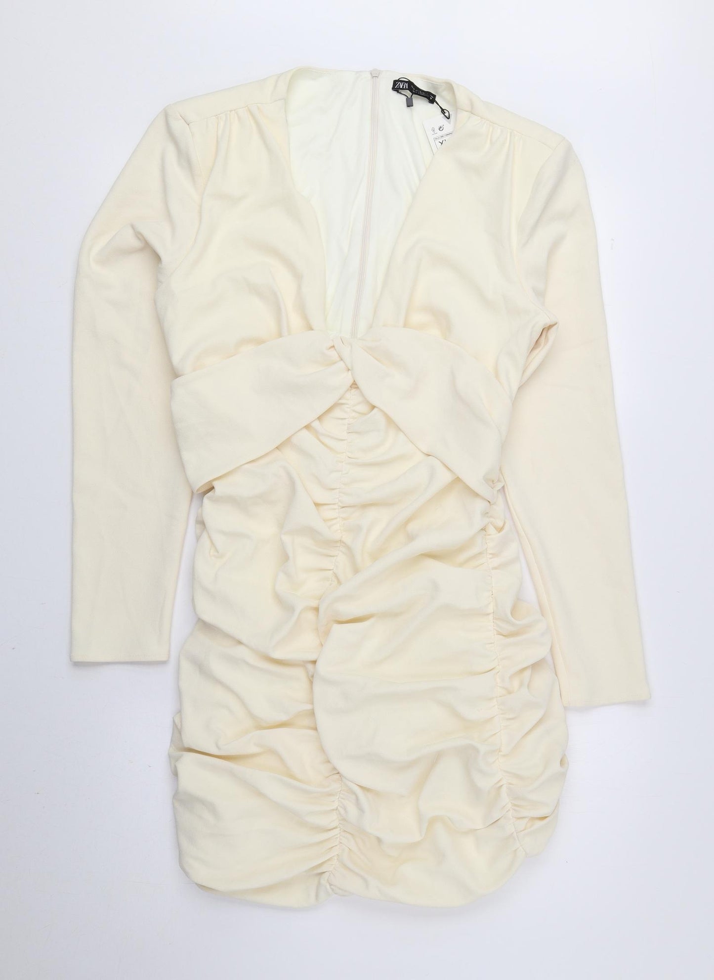 Zara Womens Yellow Polyester Bodycon Size XL V-Neck Zip
