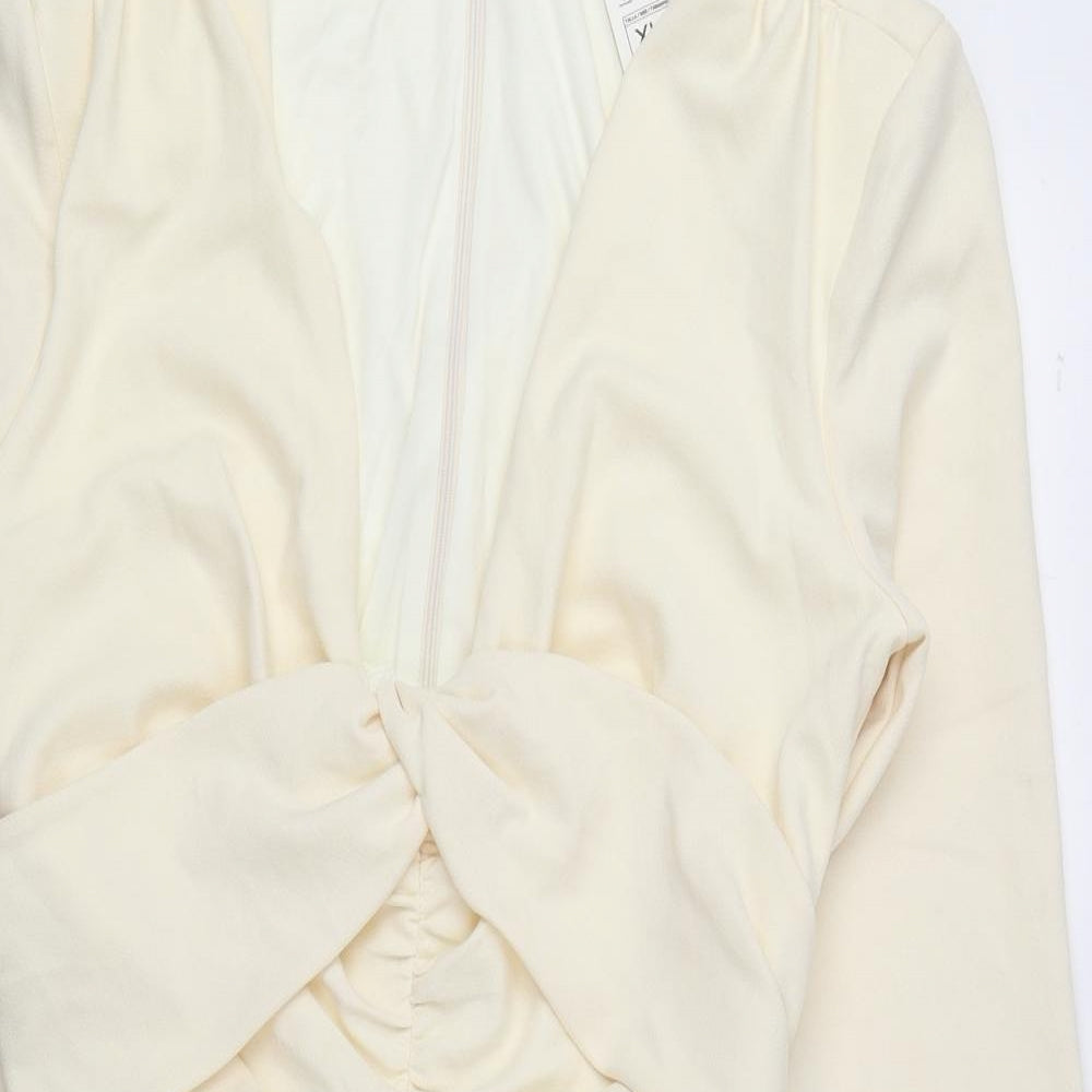 Zara Womens Yellow Polyester Bodycon Size XL V-Neck Zip