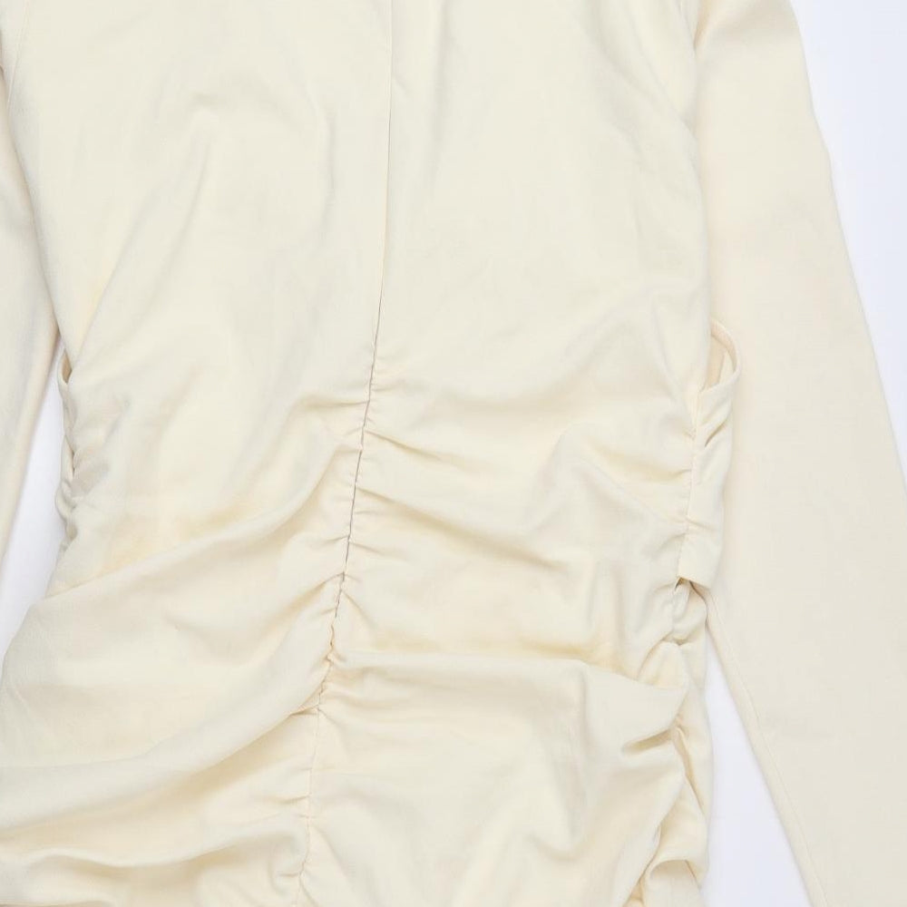 Zara Womens Yellow Polyester Bodycon Size XL V-Neck Zip
