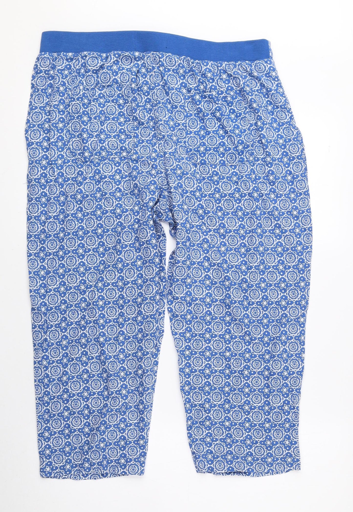ISLE Collection Womens Blue Geometric Linen Culotte Shorts Size 14 L19 in Regular Drawstring
