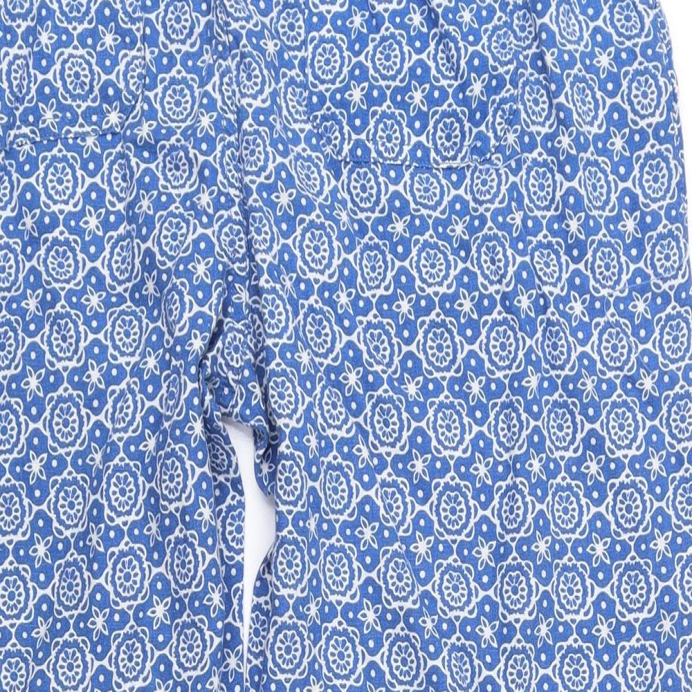 ISLE Collection Womens Blue Geometric Linen Culotte Shorts Size 14 L19 in Regular Drawstring