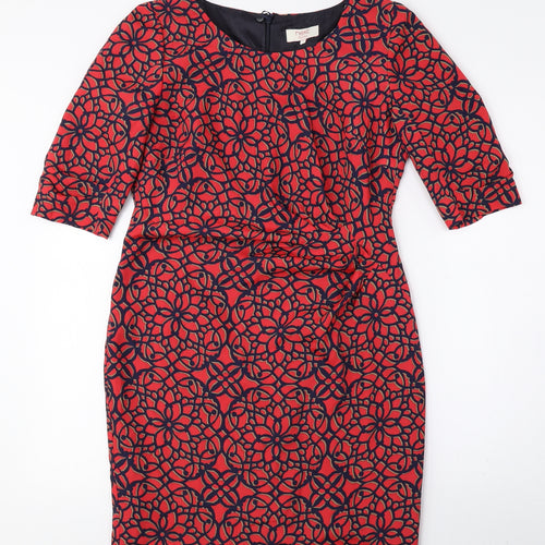 NEXT Womens Red Floral Polyester Pencil Dress Size 10 Round Neck Zip