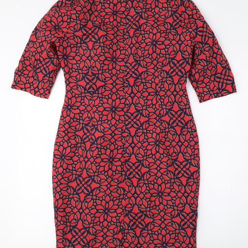 NEXT Womens Red Floral Polyester Pencil Dress Size 10 Round Neck Zip