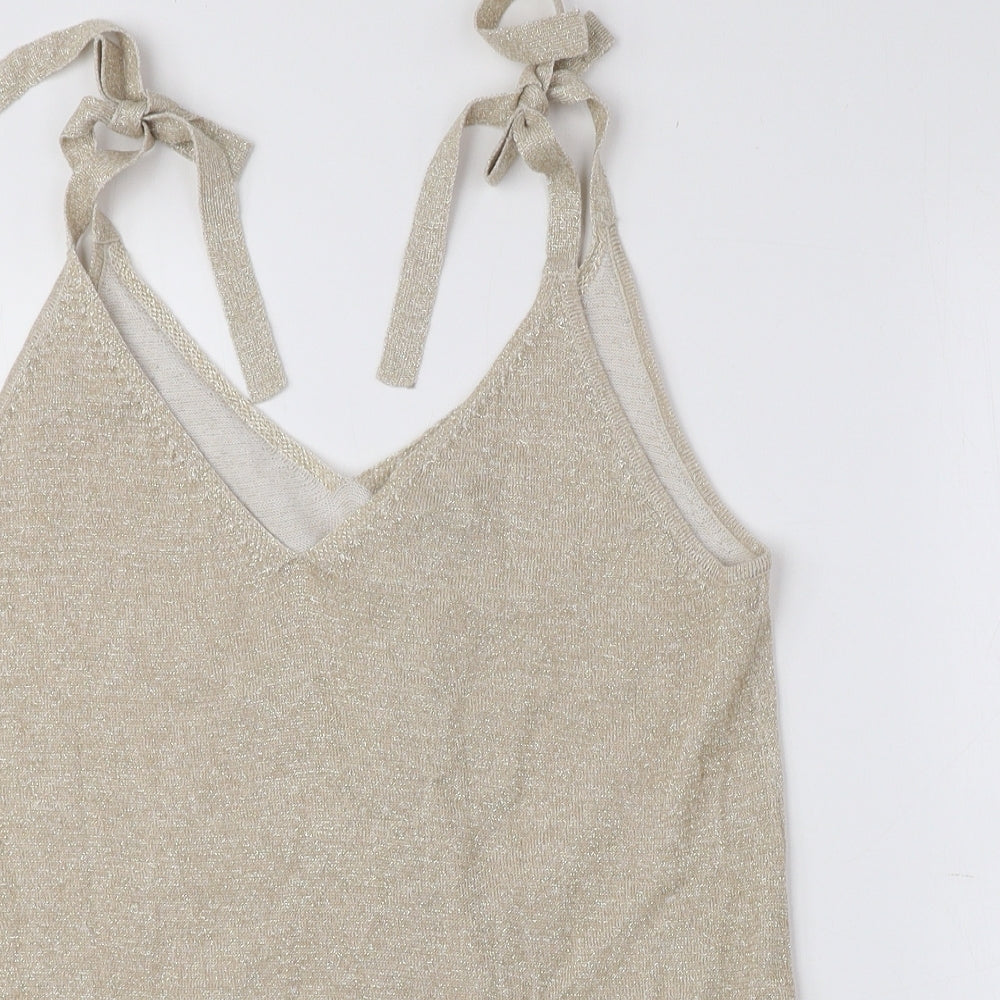 Monsoon Womens Beige Acrylic Camisole Tank Size S V-Neck - Tie String