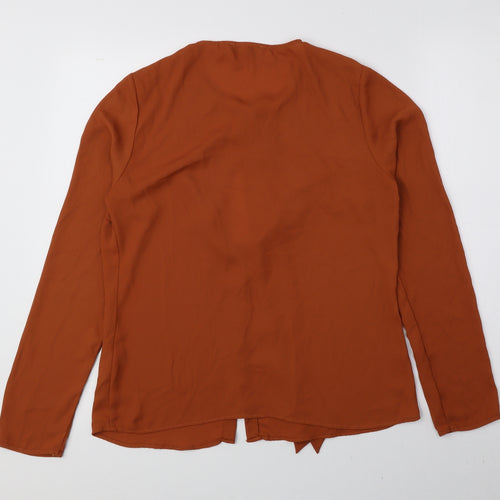 Papaya Womens Brown Polyester Basic Blouse Size 8 Round Neck - String