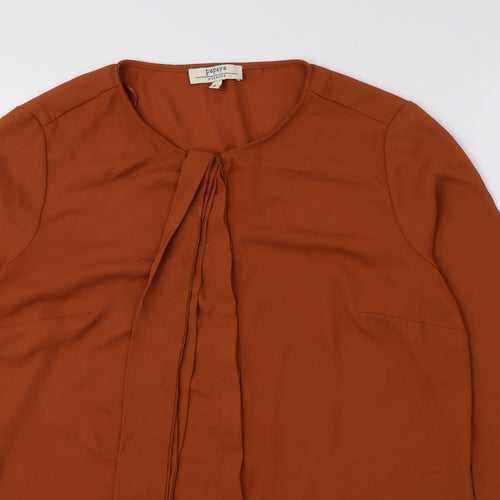 Papaya Womens Brown Polyester Basic Blouse Size 8 Round Neck - String