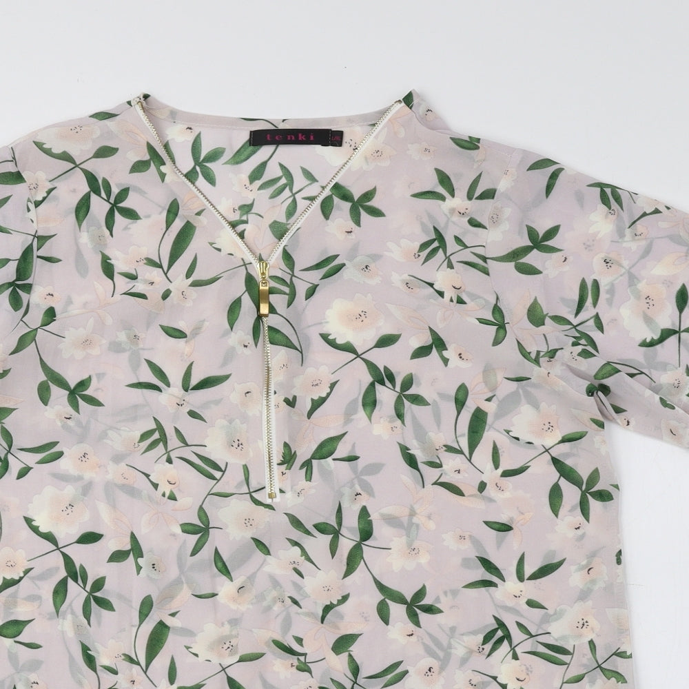 tenki Womens Multicoloured Floral Polyester Basic Blouse Size L V-Neck
