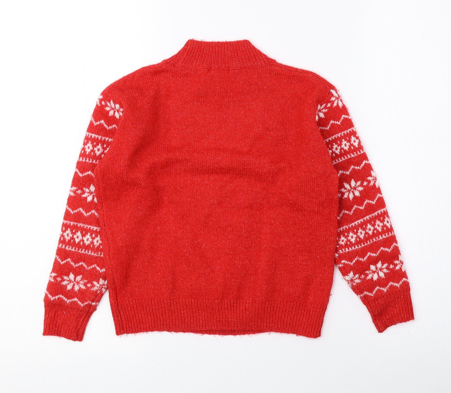 NEXT Girls Red Mock Neck Fair Isle Polyester Pullover Jumper Size 5 Years Pullover - Reindeer