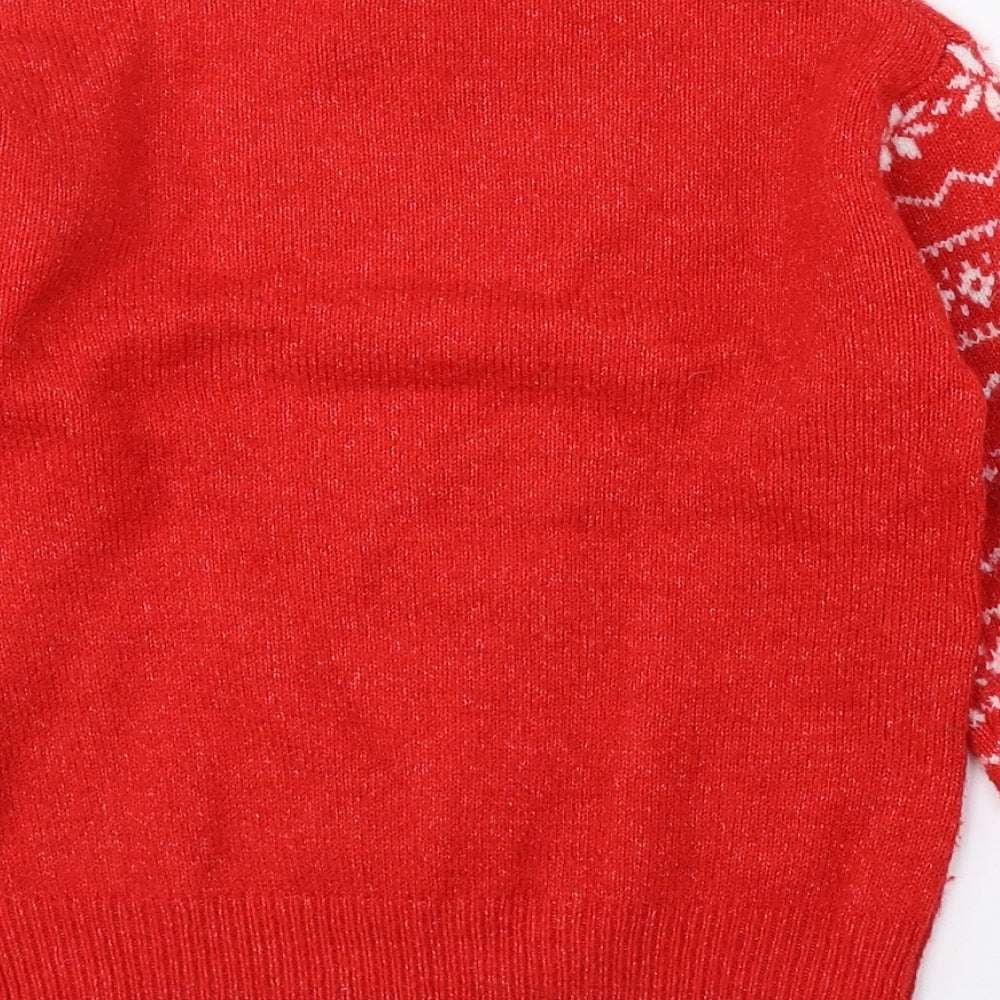 NEXT Girls Red Mock Neck Fair Isle Polyester Pullover Jumper Size 5 Years Pullover - Reindeer