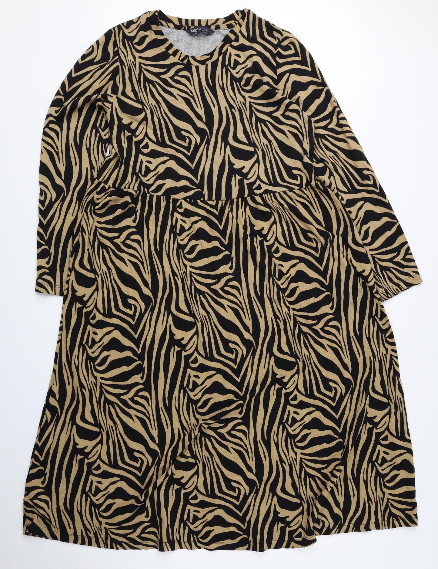 Marks and Spencer Womens Brown Animal Print Viscose A-Line Size 14 Round Neck Pullover