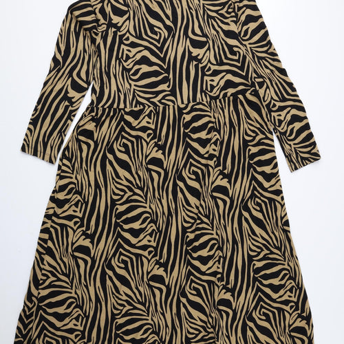 Marks and Spencer Womens Brown Animal Print Viscose A-Line Size 14 Round Neck Pullover
