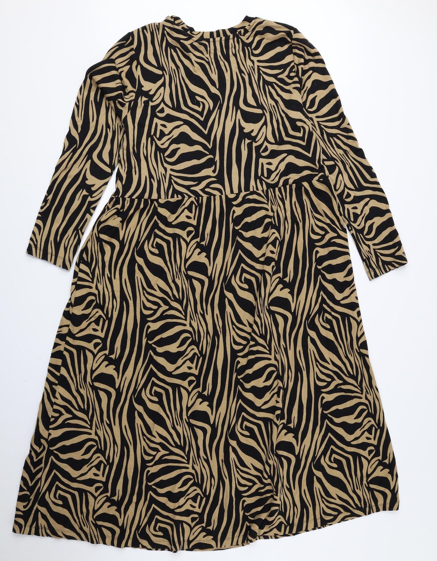Marks and Spencer Womens Brown Animal Print Viscose A-Line Size 14 Round Neck Pullover