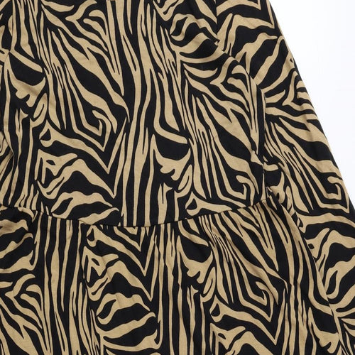 Marks and Spencer Womens Brown Animal Print Viscose A-Line Size 14 Round Neck Pullover