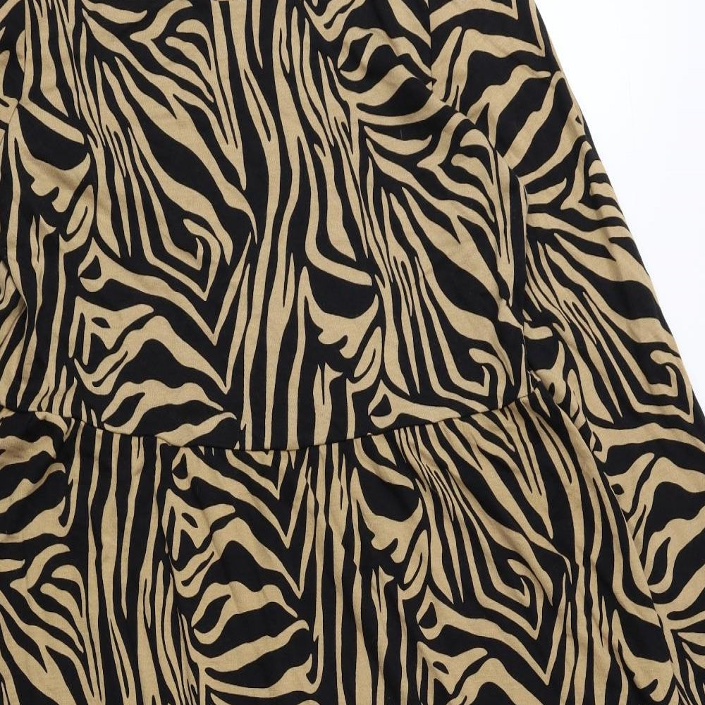 Marks and Spencer Womens Brown Animal Print Viscose A-Line Size 14 Round Neck Pullover