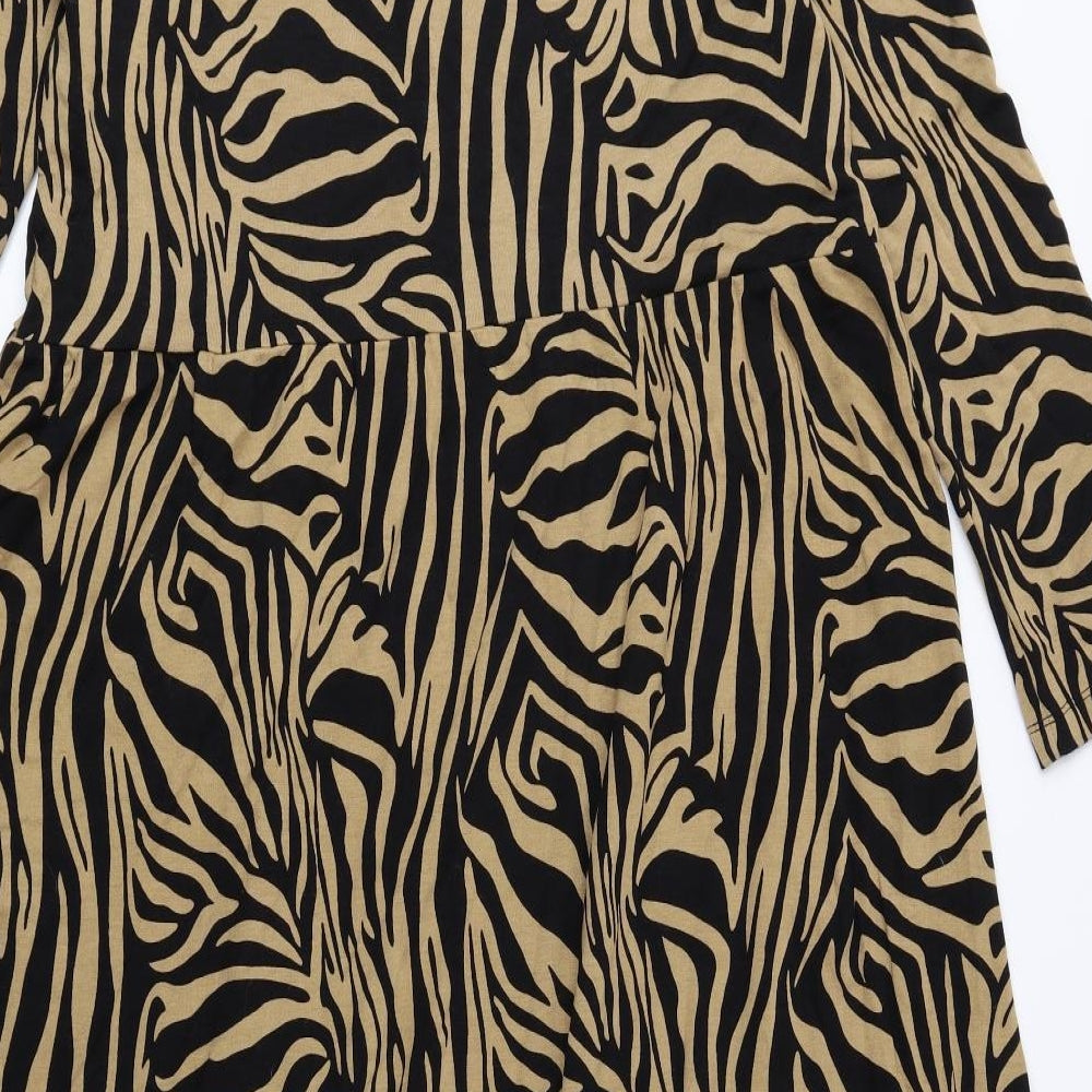 Marks and Spencer Womens Brown Animal Print Viscose A-Line Size 14 Round Neck Pullover